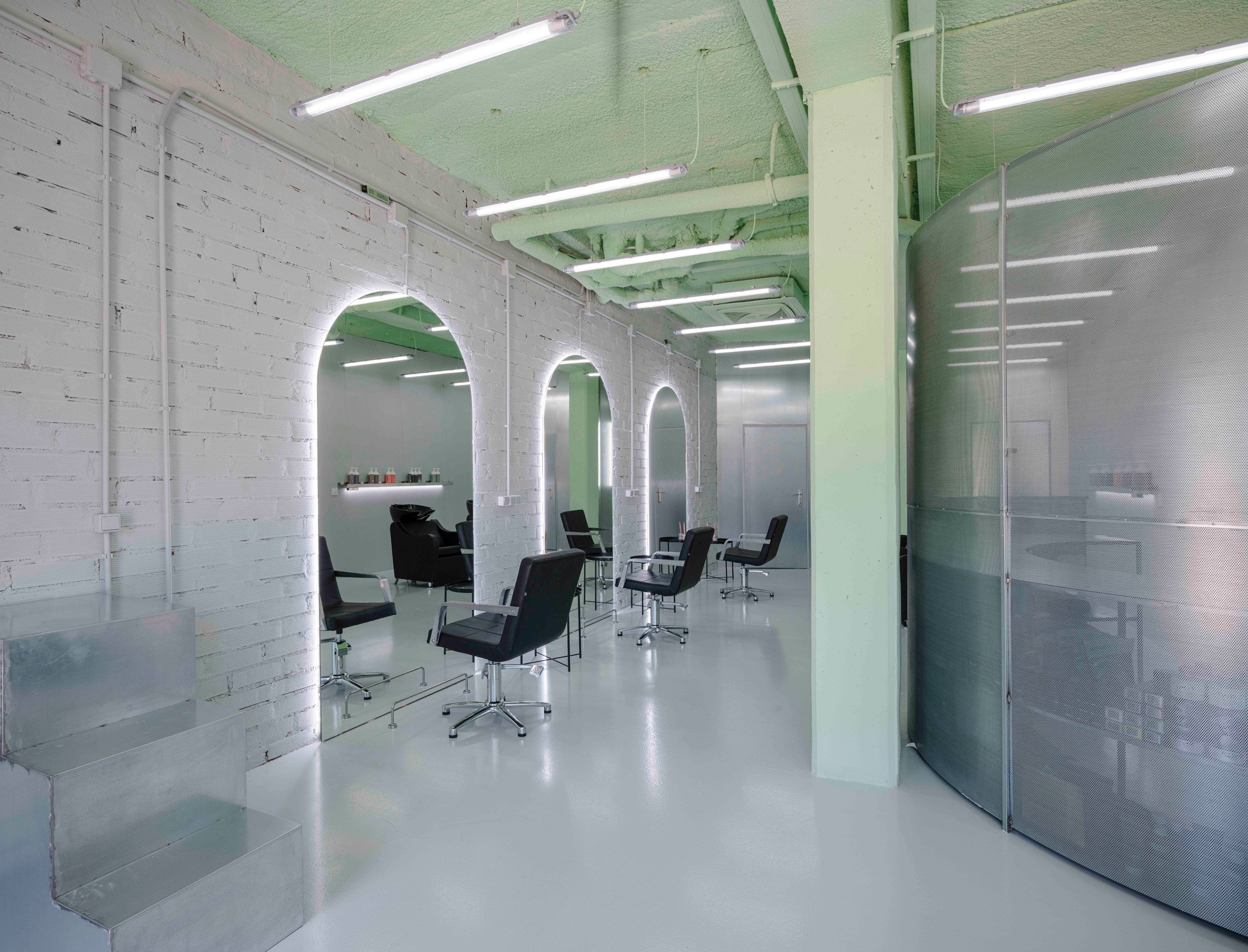 Mood hair salon in Madrid features galvanised steel elements