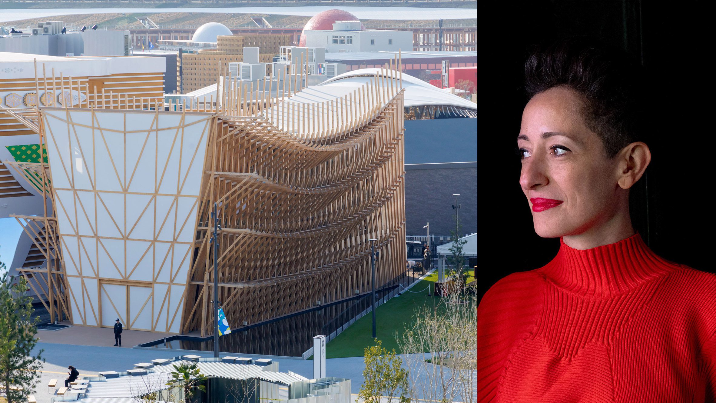 Lina Ghotmeh portrait and Bahrain Pavilion