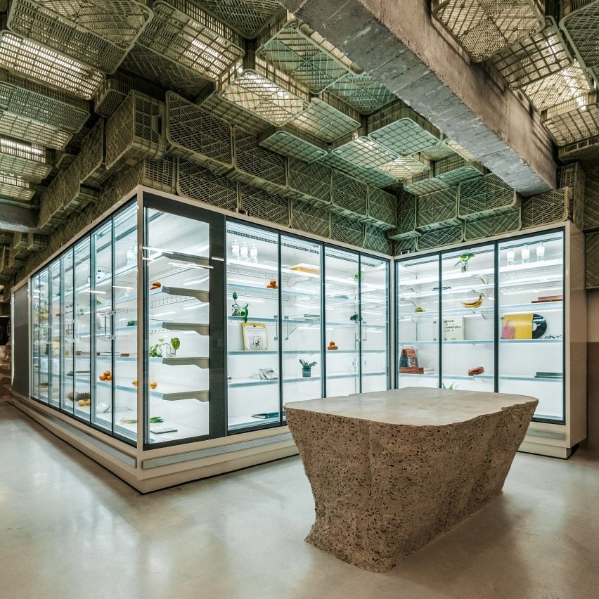 Interior of concrete supermarket